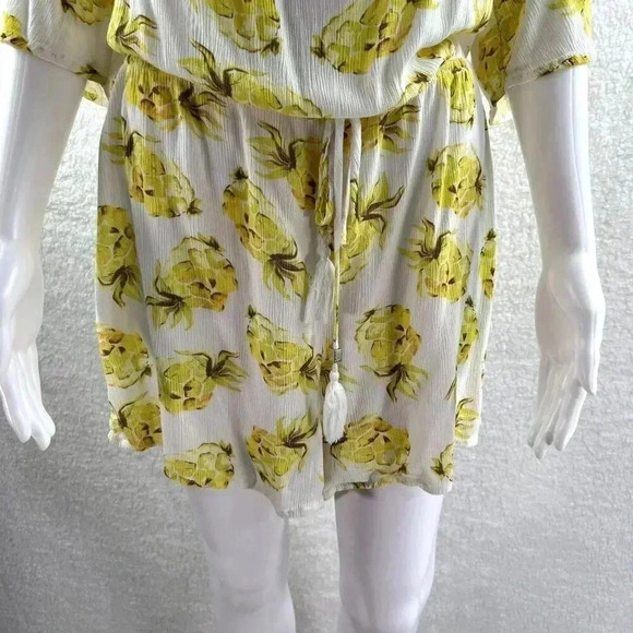 White House Black Market Pineapple print romper L Off Shoulder tie belt tassels - Picture 9 of 15